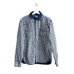Denver Hayes Vintage Men's Plaid Pearl Snap Button Western Shacket Blue Medium